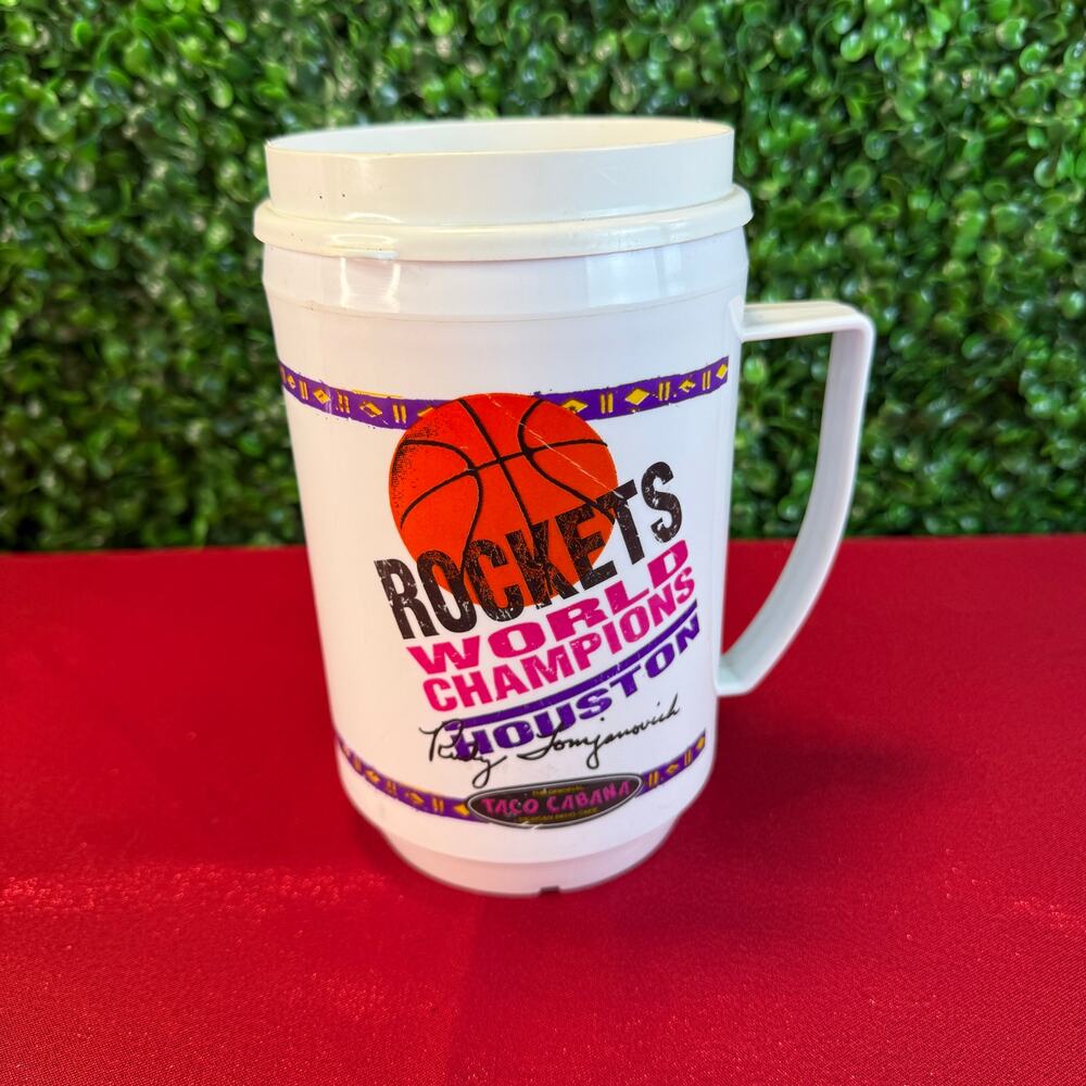 Vintage Houston Rockets World Champions Insulated Travel Mug Cup Rudy T